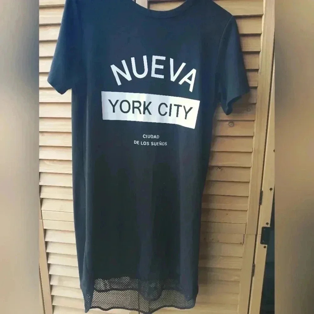 Forever 21 Womens Black T Shirt Dress with Mesh Detail
